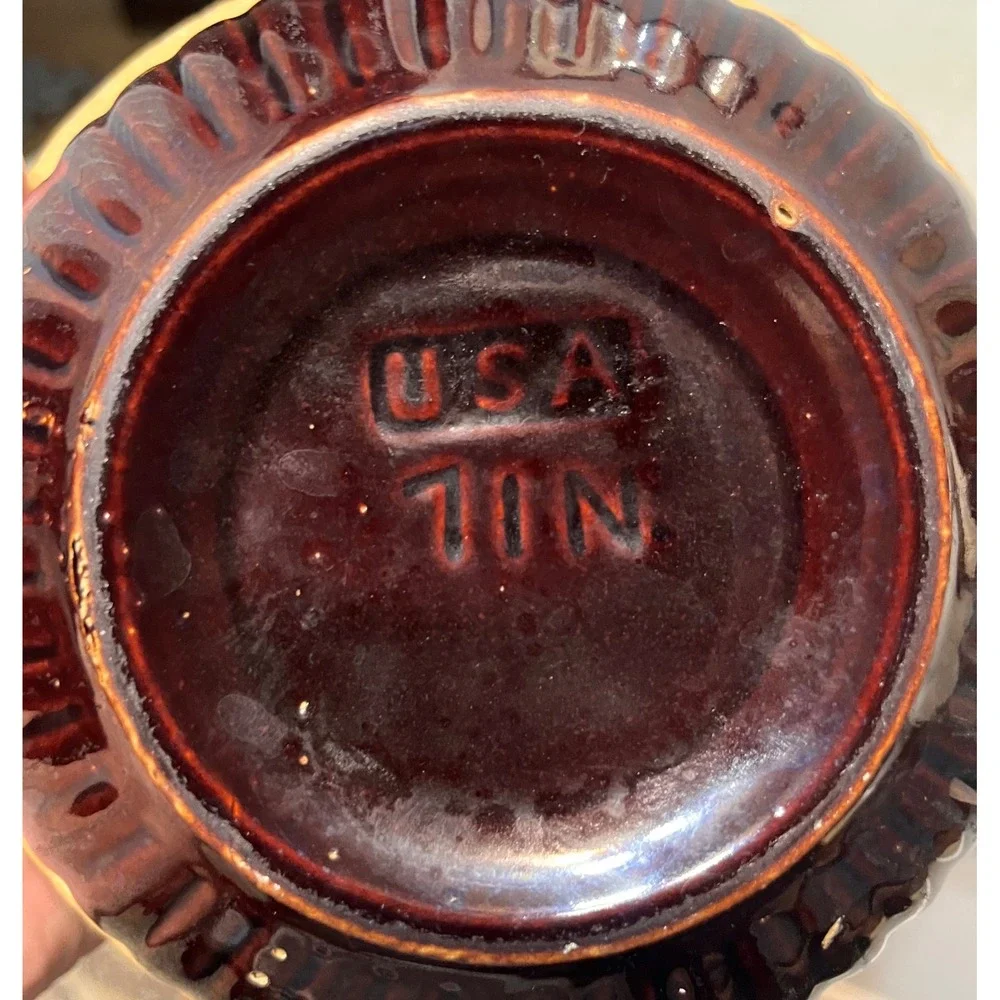 Vintage USA 7 IN Brown Ribbed Stoneware Mixing Bowl Albany Slip Glaze 7.25 Inch